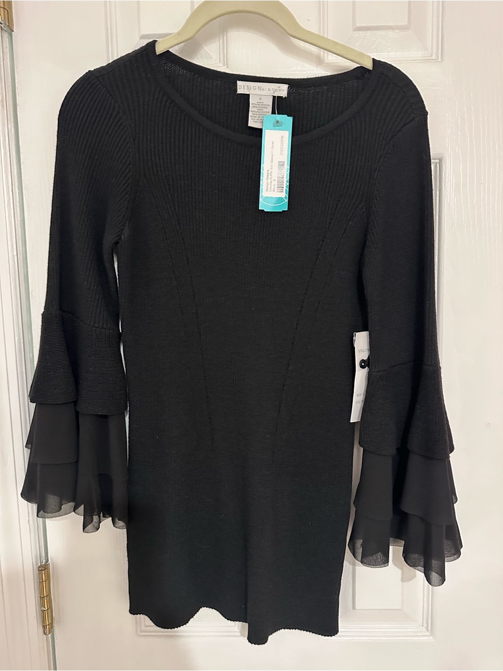 Design History Black Ruffle-Sleeve Ribbed Knit Dress